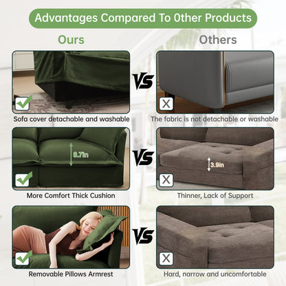 Modern Slipcovered 2-Seat Sofa Couches for Living Room, 2 Seater Sofa, Plain Chenille Deep Seat Sofa with Upholstered Cushion&Detachable Cover, Comfy Sofa Couch for Small Space, Apartment, Green image 9