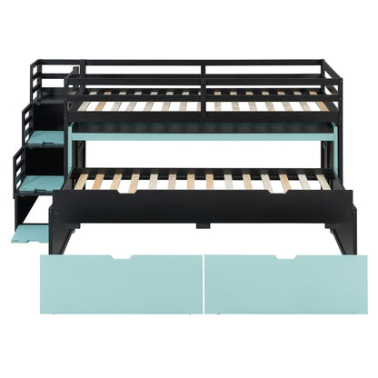 Twin XL Loft Bed with Pull-Out Desk and Twin Trundle, Multi-Functional Bunk Bed with 2 Storage Drawers and Storage Steps, Space-Saving Gaming & Workstation Bedframe, Black+Blue image 10