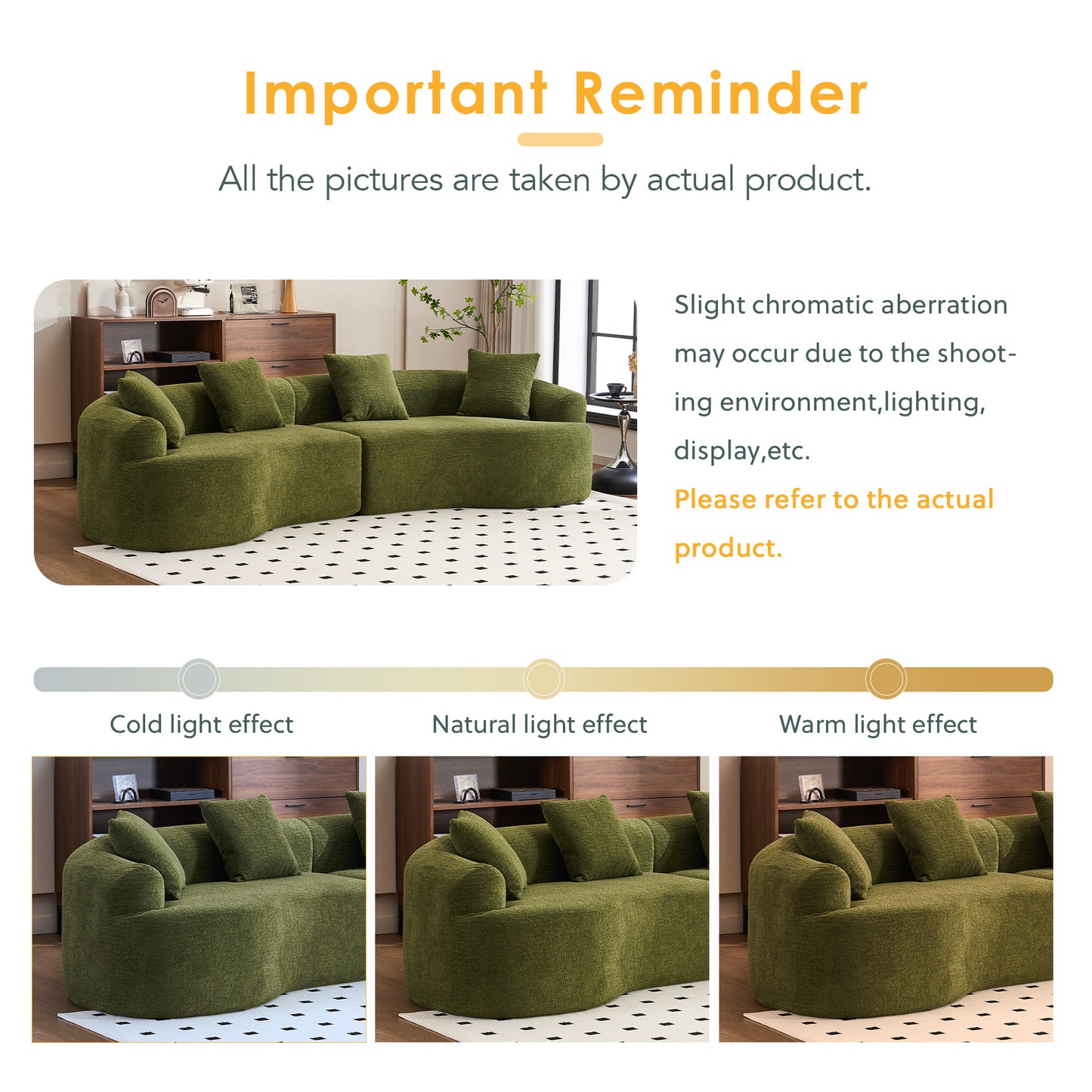 Curved Boneless Sofa,Compression Modular 110'' Sectional,Green High-Density,Couches Sleeper for Living Room Bedroom Apartment Lounge,Chenille image 7
