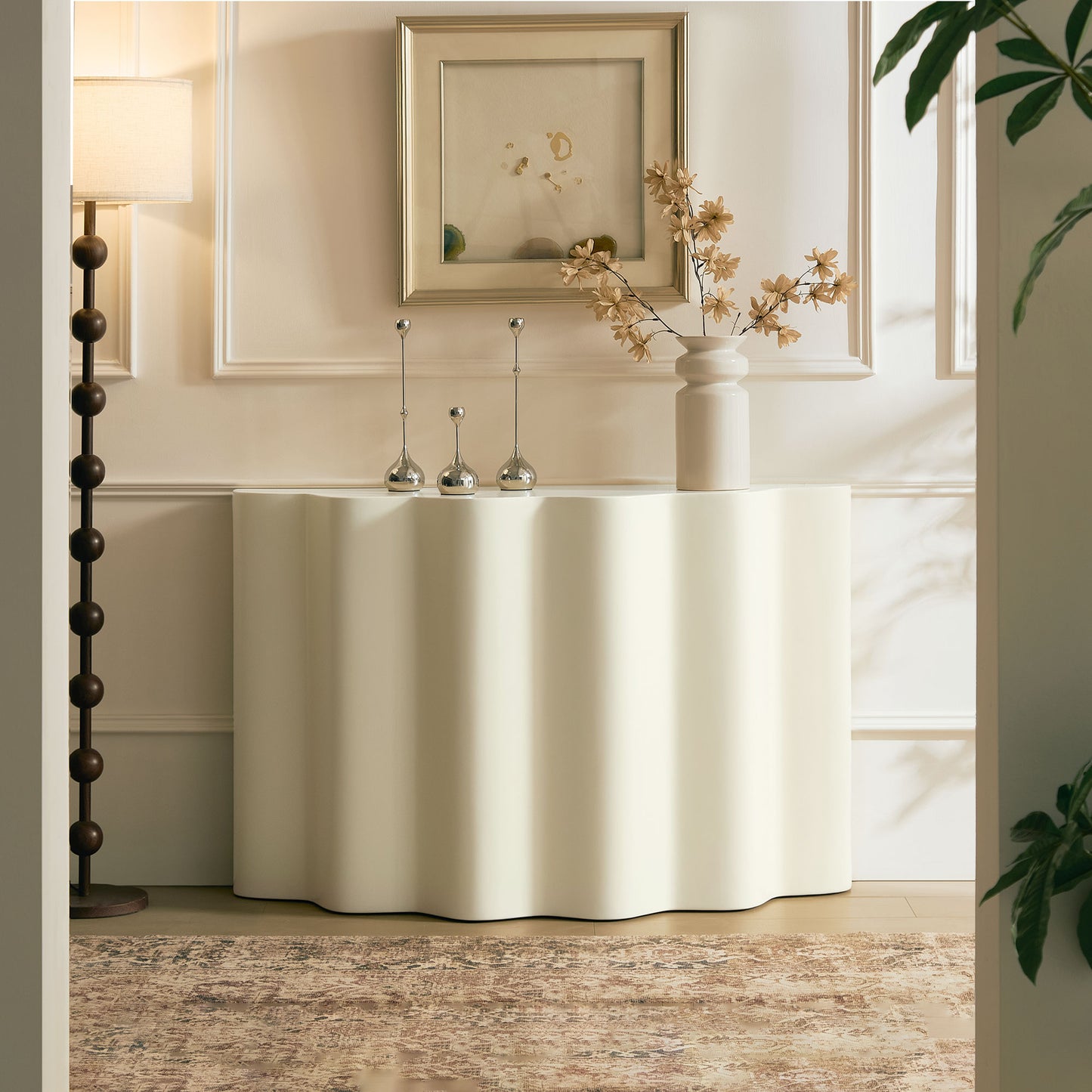 47.24 Inch Fiberglass Entryway Table for Living Room,Narrow Console Table, Modern Wavy Design Sofa Table Entrance Table for Hallway, Entrance,No need Assembly.W2582P427012 image 1