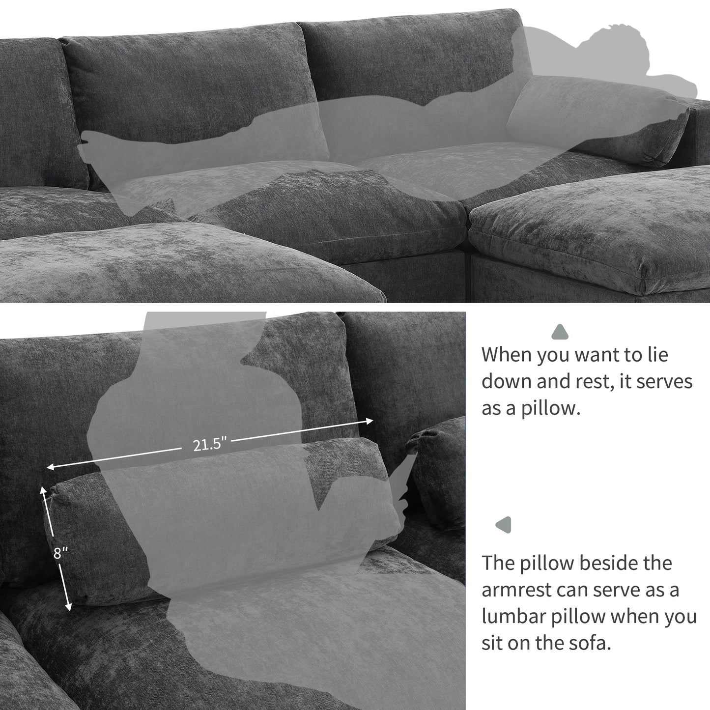 [NEW SKU of N723S7723E]84.5'' Modular Sectional Sofa with Storage Pockets, 5 Seat U Shaped Chenille Couch Set with Pillows, Free Combination Modern Cloud Sofa with Movable Ottoman image 5