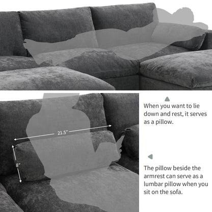 [NEW SKU of N723S7723E]84.5'' Modular Sectional Sofa with Storage Pockets, 5 Seat U Shaped Chenille Couch Set with Pillows, Free Combination Modern Cloud Sofa with Movable Ottoman image 5