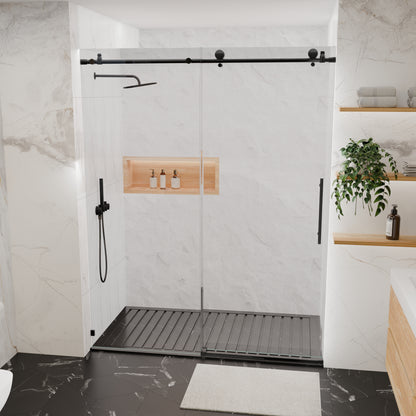 56-60"W x 76"H Frameless Shower Door, Sliding Shower Door, with Premium 5/16"(8mm)Thick Tempered Glass Shower Enclosure,Chrome Matte Black With Buffer, kd image 11
