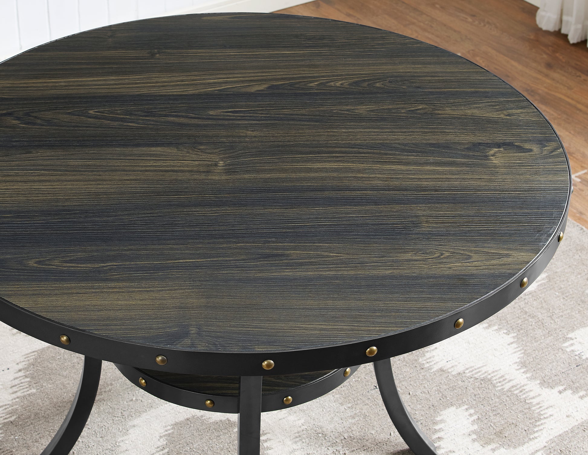Biony Espresso Wood Dining Set with Gray Fabric Nailhead Chairs image 4