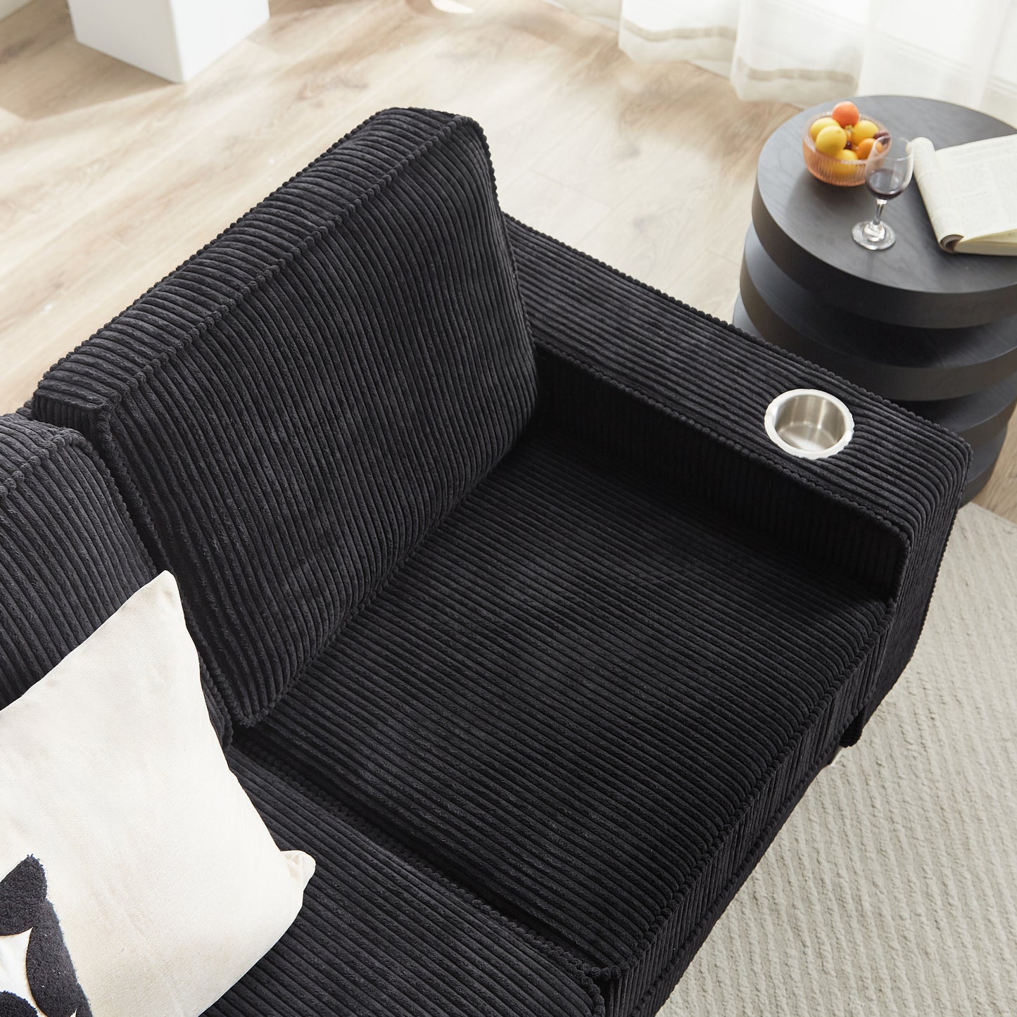 83.86"Corduroy Fabric sofa,Modern Compressed Couch,3-Seater Sofa, Furniture for Living Room,Bedroom,office,Black image 7