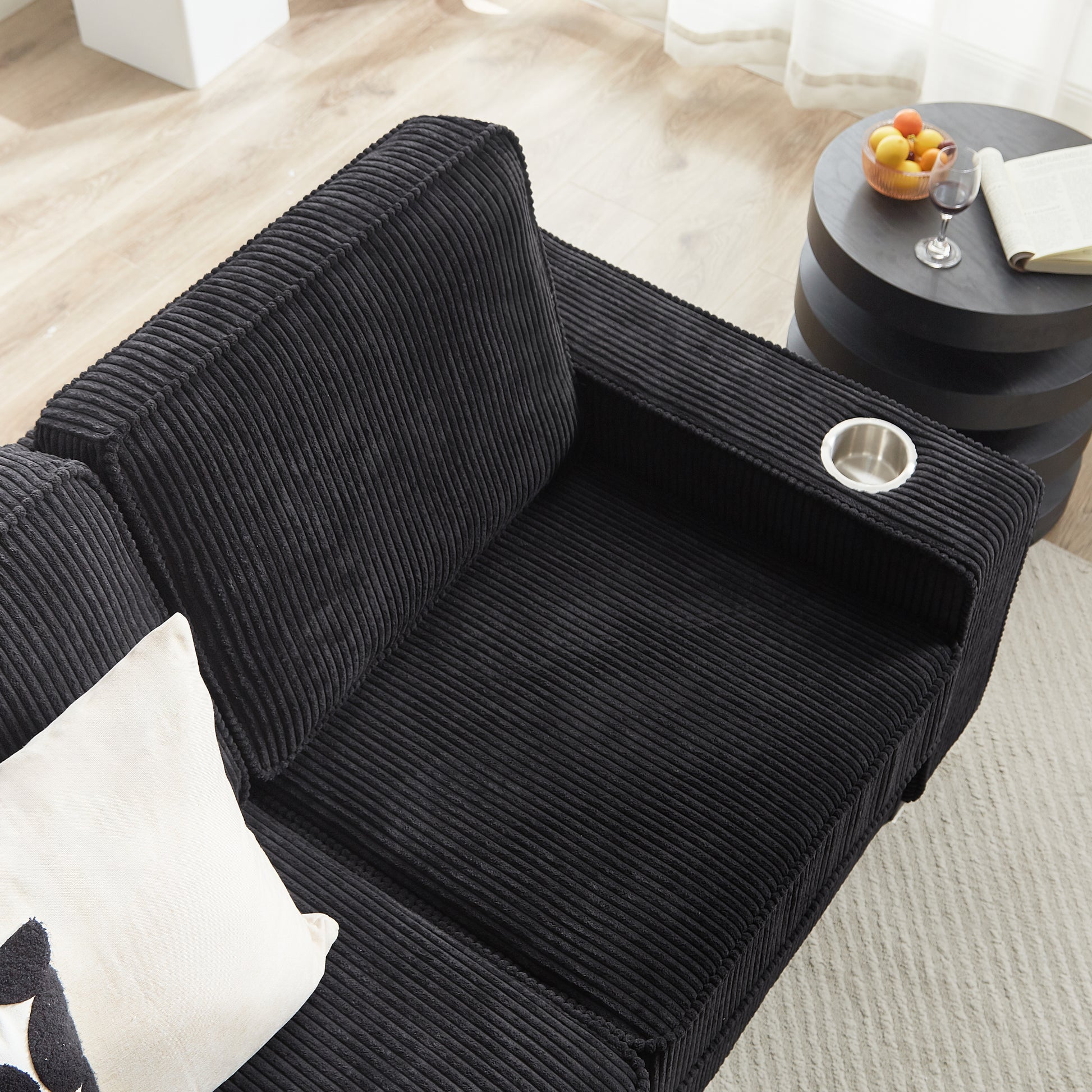 83.86"Corduroy Fabric sofa,Modern Compressed Couch,3-Seater Sofa, Furniture for Living Room,Bedroom,office,Black image 7