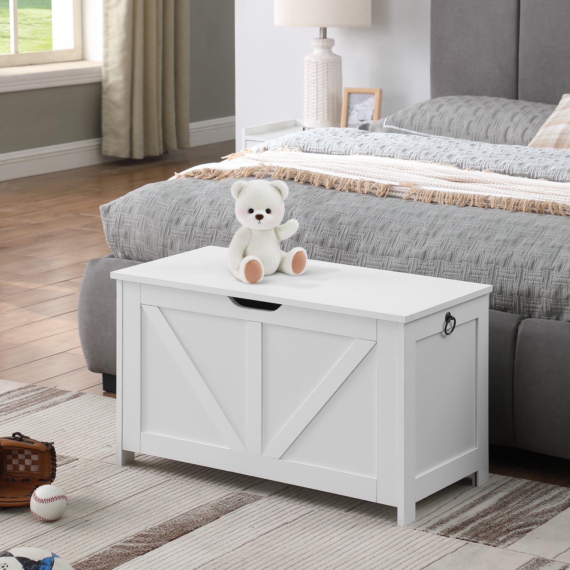 Storage Chest,Storage Bench,Retro Toy Box Organizer,Entryway Storage Bench with 2 Hinges,Easy Assembly,White image 7