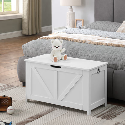 Storage Chest,Storage Bench,Retro Toy Box Organizer,Entryway Storage Bench with 2 Hinges,Easy Assembly,White image 7