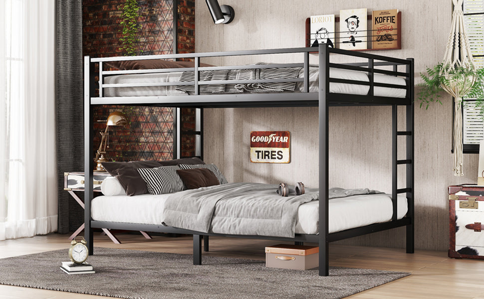 Metal Queen over Queen Bunk Bed for Teens and Adults,Space-Saving/Noise Reduced/No Box Spring Needed, Black image 10