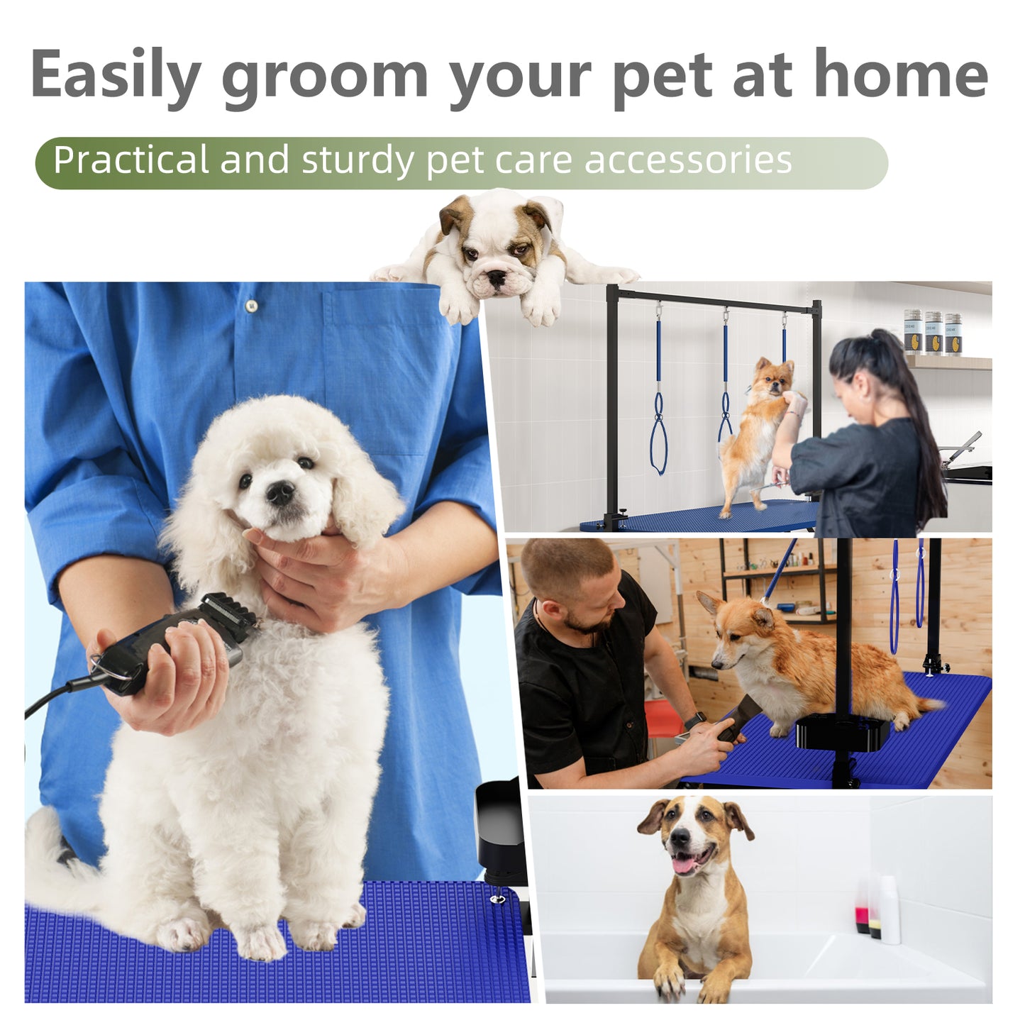 47'' Blue Large Dog Grooming Table X-Lift Foldable Grooming Table for Dogs at Home Adjustable Height Arms Pet Station with Nooses, Tool Organizer image 3