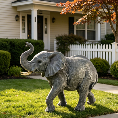 20'' Tall Resin Elephant Statue with Raised Trunk, Weather Resistant Outdoor Elephant Sculpture Decor for Yard, Lawn, Patio, Front Porch & Garden Ornament image 2