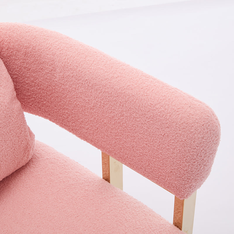 TS Modern decorative chair, living room side chair with gold metal legs, no wheels, suitable for dressing area, reception room, office,Teddy fleece upholstered metal foot sofas 2PCS Pink image 9