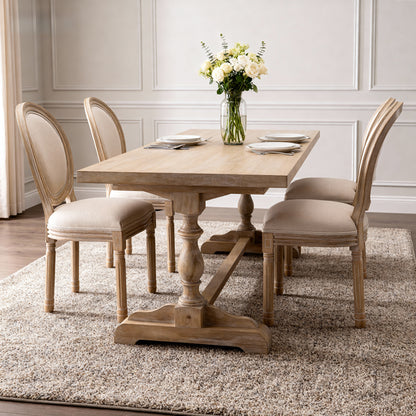 French Style Solid Wood Frame Linen Fabric Oval Back Dining Chair,Set of 2,Beige image 4
