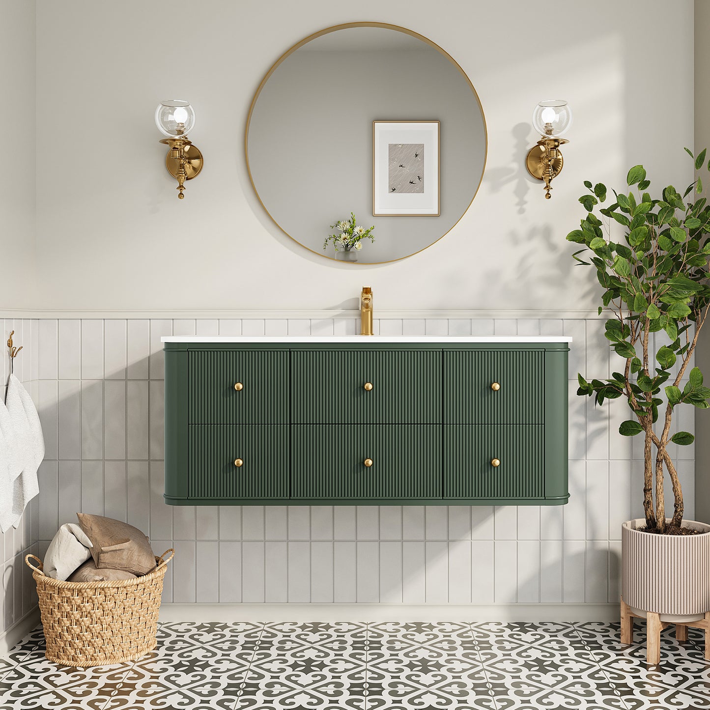 48" Wall Mounted & Floating Single Green Bathroom Vanity with Sink image 1