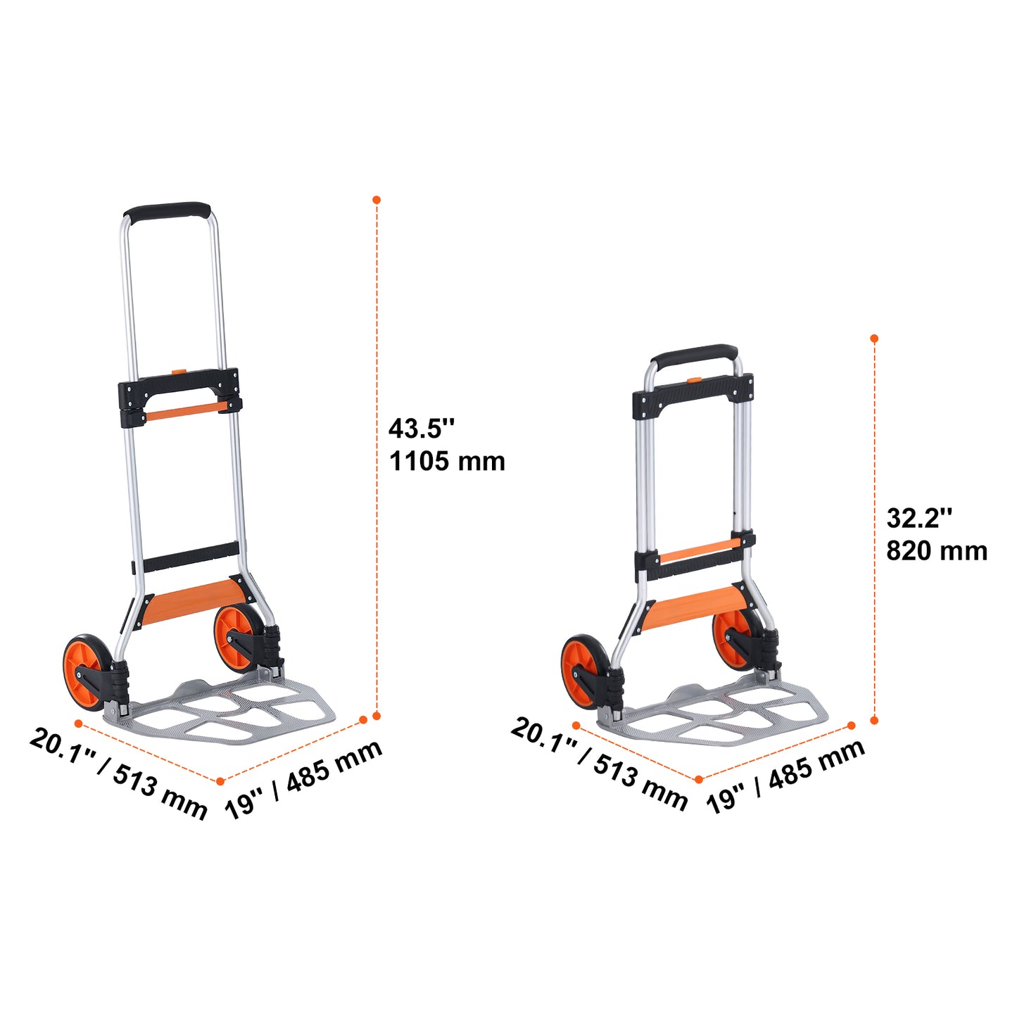 Folding Hand Truck, 275 lbs Load Capacity, Aluminum Portable Cart, Convertible Hand Truck and Dolly with Telescoping Handle and PP+TPR Wheels, Ultra Lightweight Super Strong for Moving Warehouse image 8