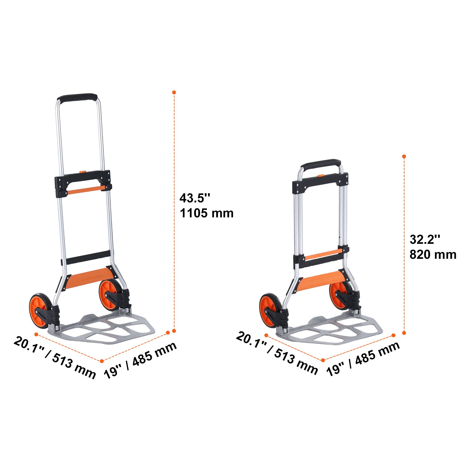 Folding Hand Truck, 275 lbs Load Capacity, Aluminum Portable Cart, Convertible Hand Truck and Dolly with Telescoping Handle and PP+TPR Wheels, Ultra Lightweight Super Strong for Moving Warehouse image 8