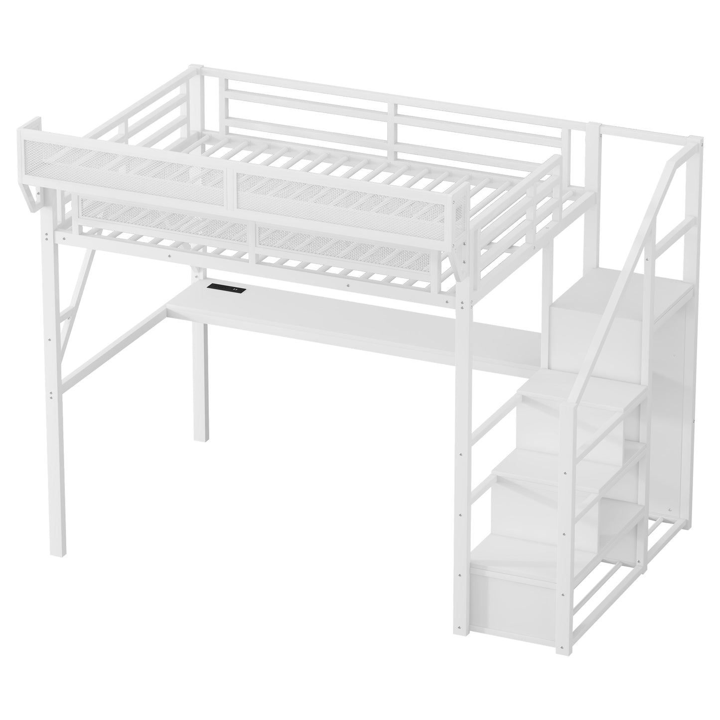 Full Loft Bed with Desk and Charging Station, Full Size Metal Loft Bed with Stairs and Light for Kids Teens,White (OLD SKU W2580S00046) image 10