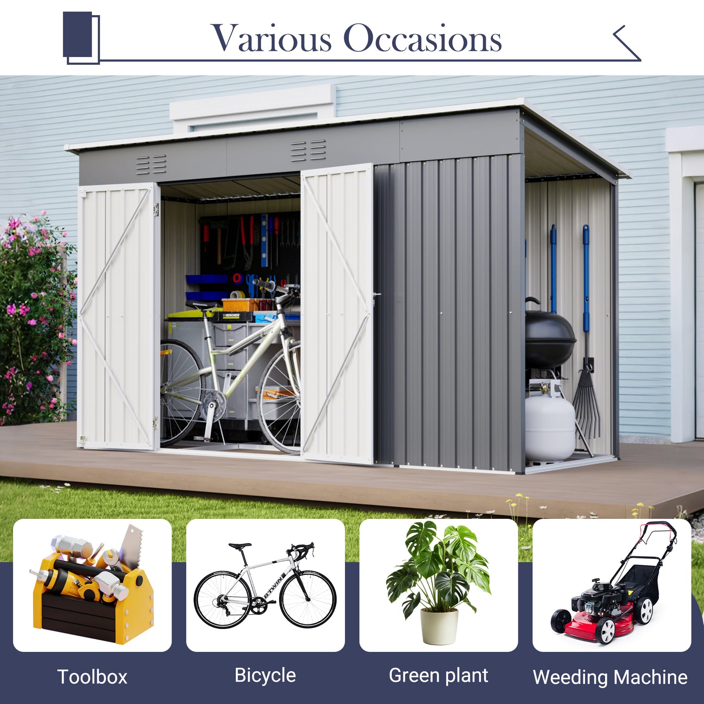 10'x4' Outdoor Metal Storage Shed for Garden Tools Lockable Door With Floor Frame image 7