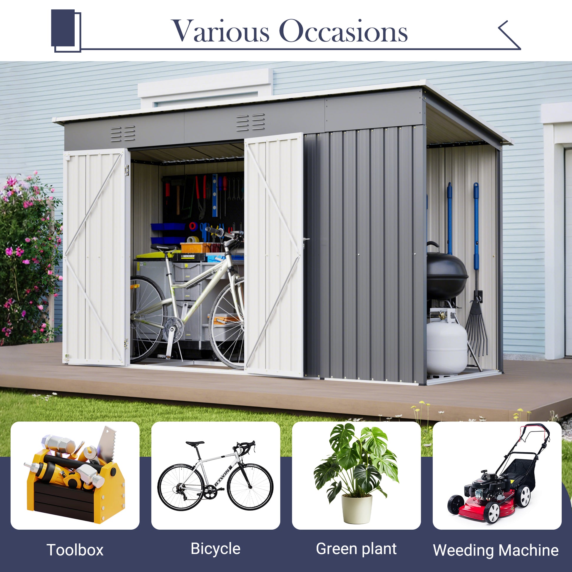 10'x4' Outdoor Metal Storage Shed for Garden Tools Lockable Door With Floor Frame image 7
