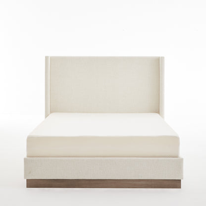 Hosford Upholstered Wingback Bed / Upholstered Wood Base Platform Bed / 52.5" High Headboard / Minimalist / Rusticity / No Box Spring Needed / Queen / Textured Ivory Canvas / No Noise image 11