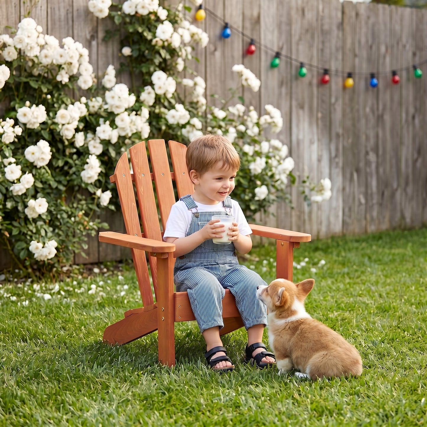 Wooden Kid's Adirondack Chair for Indoor and Outdoor, Natural Cedar Patio Lounge Chiar for Kids image 4