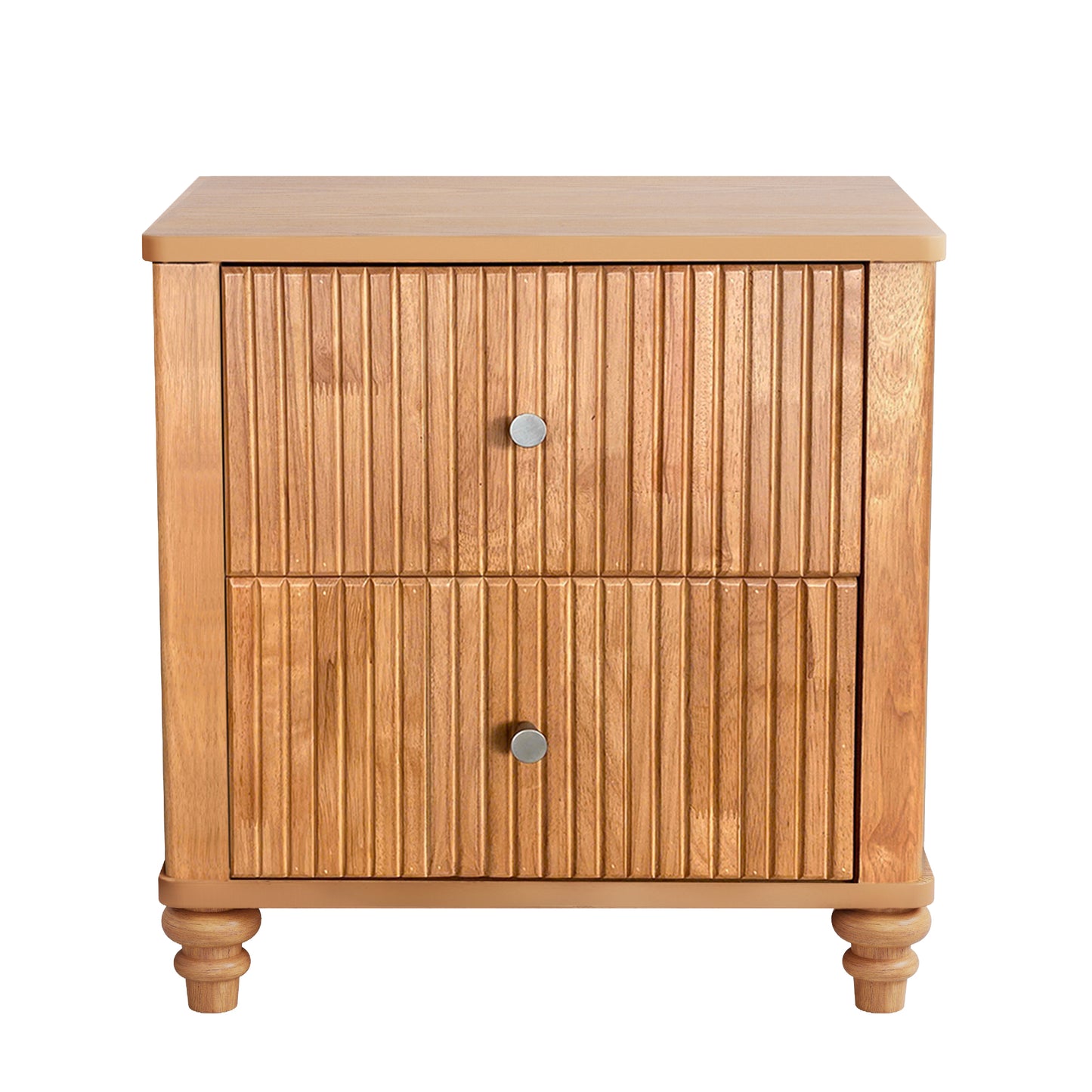 Fluted Nightstand, 21.65" Wide Side Table with 3 Drawers, Mid Century Modern Wood NightStand with Metal Handle, Wooden Bedside End Table for Bedroom, Living Room, Closet, Natural image 5