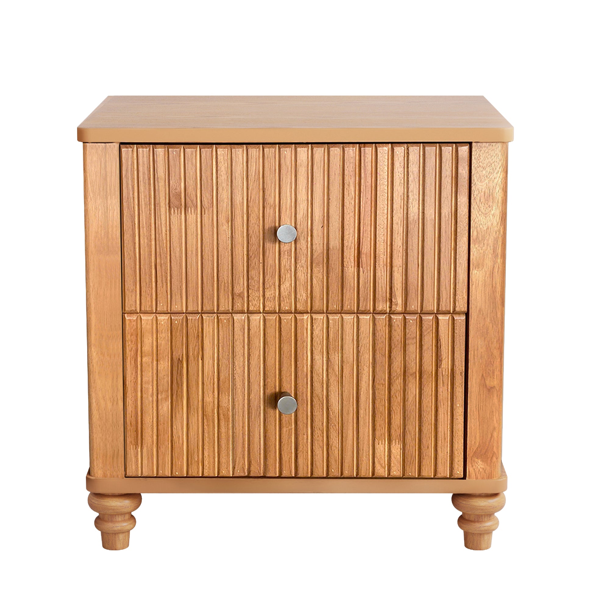Fluted Nightstand, 21.65" Wide Side Table with 3 Drawers, Mid Century Modern Wood NightStand with Metal Handle, Wooden Bedside End Table for Bedroom, Living Room, Closet, Natural image 5