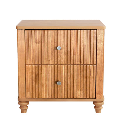 Fluted Nightstand, 21.65" Wide Side Table with 3 Drawers, Mid Century Modern Wood NightStand with Metal Handle, Wooden Bedside End Table for Bedroom, Living Room, Closet, Natural image 5