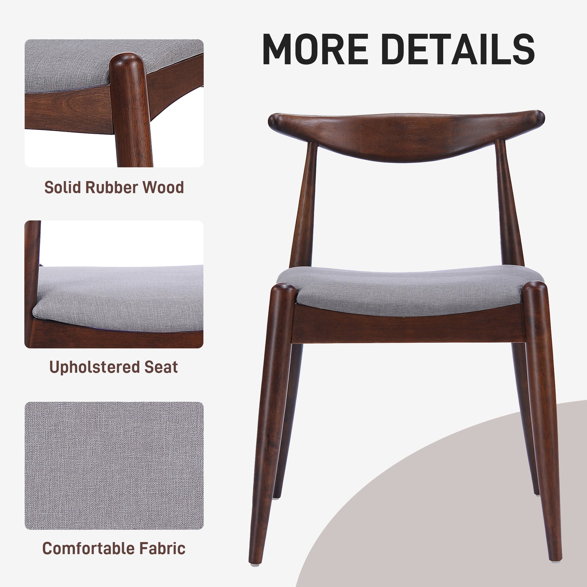 [Video] Set of 2 Rubberwood Dining Chairs with Ergonomic Backrest & Comfort Cushions, Walnut+Light Gray (same sku: 59296.00FDBEI) image 5