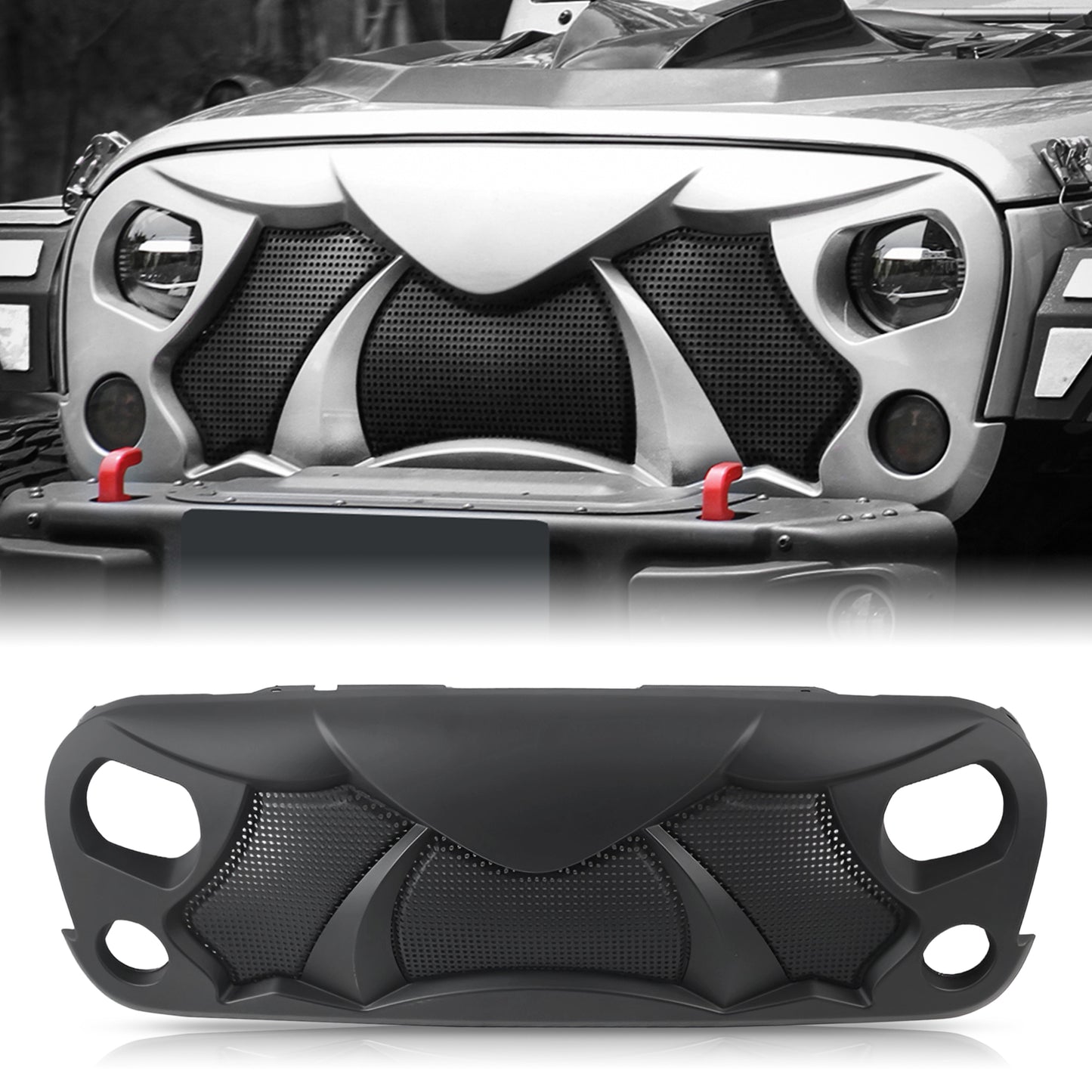 Halloween Front Grille Grid Grill for 2007-2017 Jeep Wrangler Rubicon Sahara Sport JK/JKU, Matte Black image 1