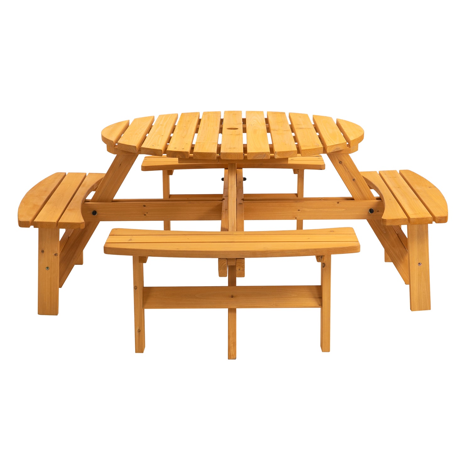 8 Person Wooden Picnic Table, Outdoor Camping Dining Table with Seat, Garden, DIY w/ 4 Built-in Benches, 2220lb Capacity - Natural image 8