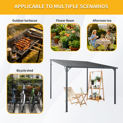 Outdoor Pergola, 10' x 10' Outdoor Hardtop Gazebo Pergola for Yard, Large 10x10 Galvanized Steel Lean to Wall-Mounted carport image 4
