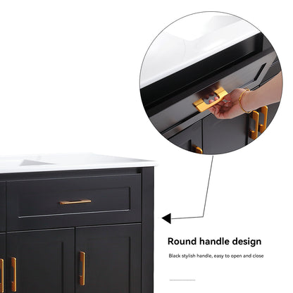 48" Black Bathroom Vanity.Abundant Storage Cabinet -4 Soft close doors and 4 drawers (excluding the ceramic basin) image 8