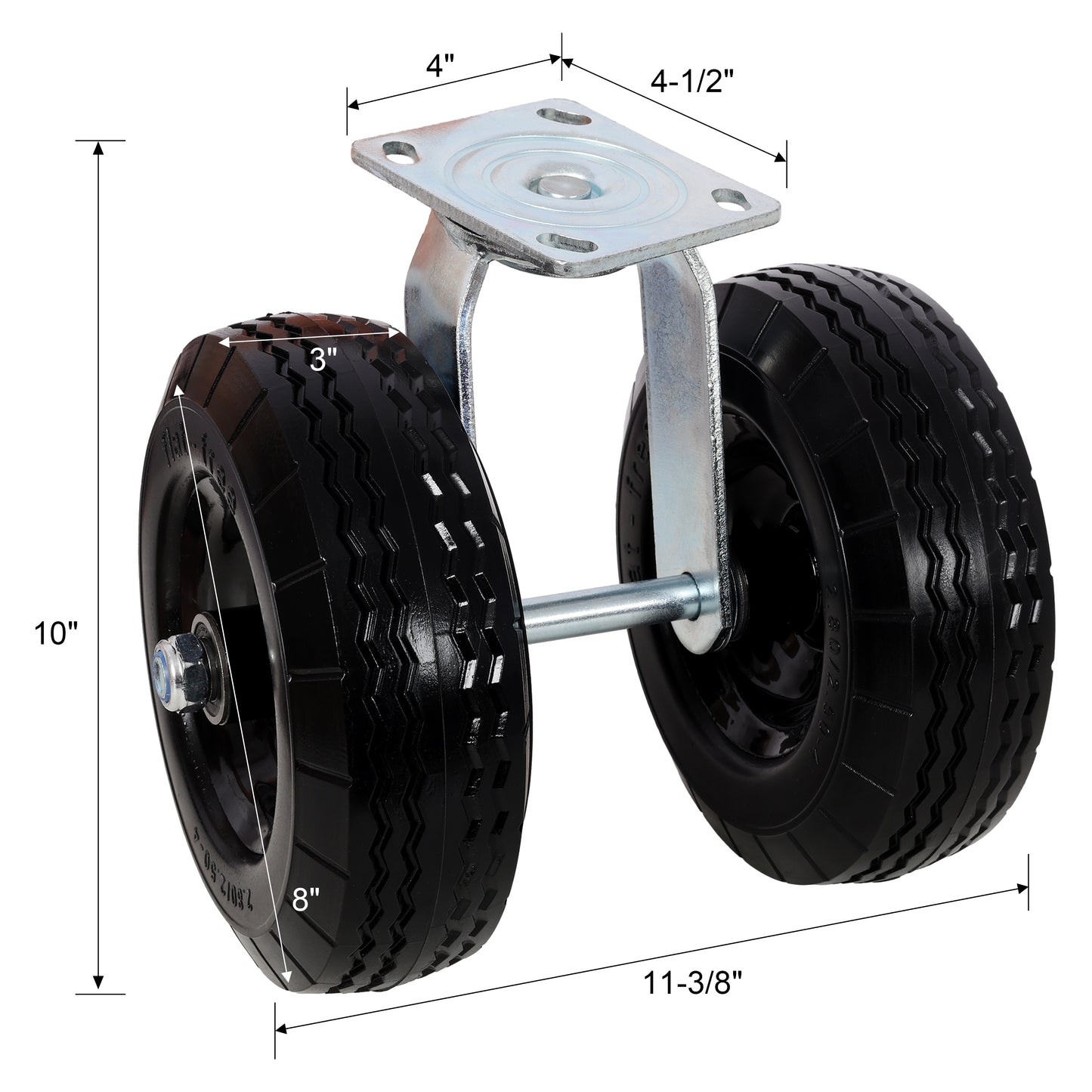 8 in Dual Flat Free Wheels Swivel Caster, 660LBS LOAD CAPACITY BLACK COLOR image 8