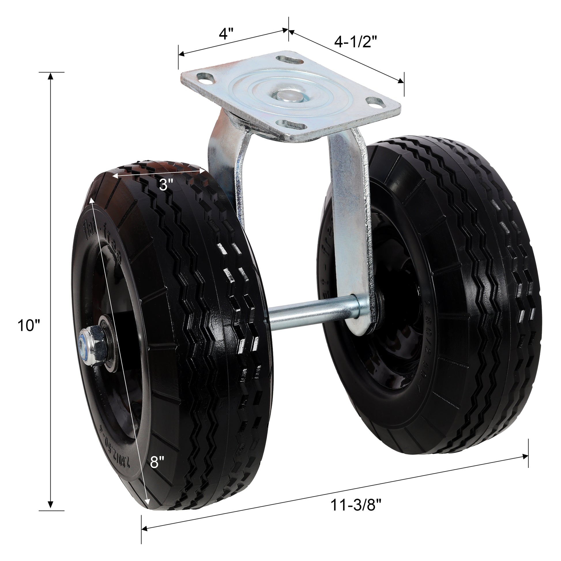 8 in Dual Flat Free Wheels Swivel Caster, 660LBS LOAD CAPACITY BLACK COLOR image 8