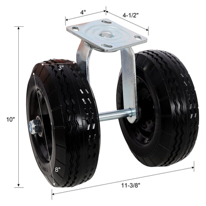 8 in Dual Flat Free Wheels Swivel Caster, 660LBS LOAD CAPACITY BLACK COLOR image 8