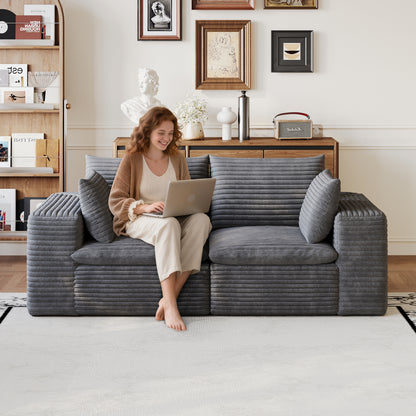 71" Cloud Sofa,Corduroy Fabric,Deep Seat Couches,Double-layer design,Removable Cushion,No Assembly, DIY Combination for Living room, Bedroom,Conference room,Apartment,Dark Grey image 1
