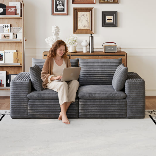 71-inch cloud sofa dark grey corduroy fabric front view