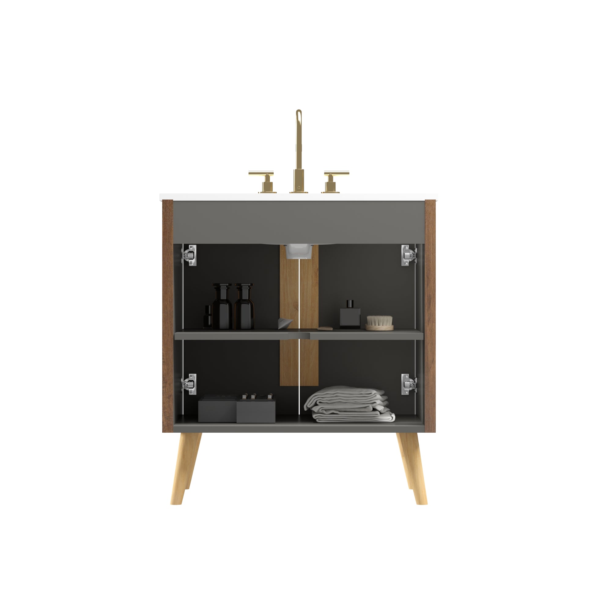 Etna 30"F Striped Walnut Bathroom Vanity with Carrara White Sink, Freestanding & Wall Mounted Bathroom Cabinet Options for Modern Bathrooms, KD image 7