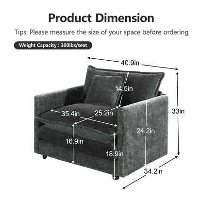 Comfy Deep Single Seat Sofa Upholstered Reading Armchair Living Room Chair Gray Chenille Fabric, 1 Toss Pillow image 6
