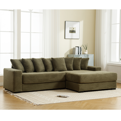 [NEW ARRIVED] [VIDEO PROVIDED] Oversized Two-Piece Couches, L Shaped Sofa, Corduroy, Right Chaise Daybed,with Armrests,Eight Throw Pillows,Corner Sofa,Easy To Assemble, Green image 7