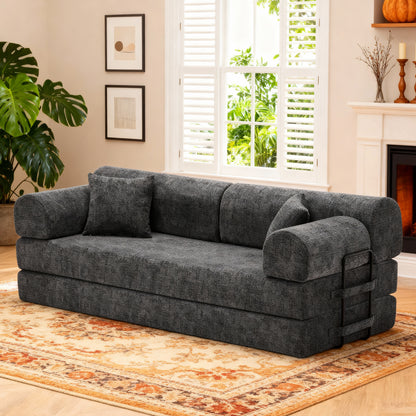Convertible Sleeper Sofa Bed,two-tone blended fabric Folding Mattress Couch with Fixed-Shape Frame, Floor Sofa Lounge Couch for Living Room Bedroom(Speckled Black) image 1