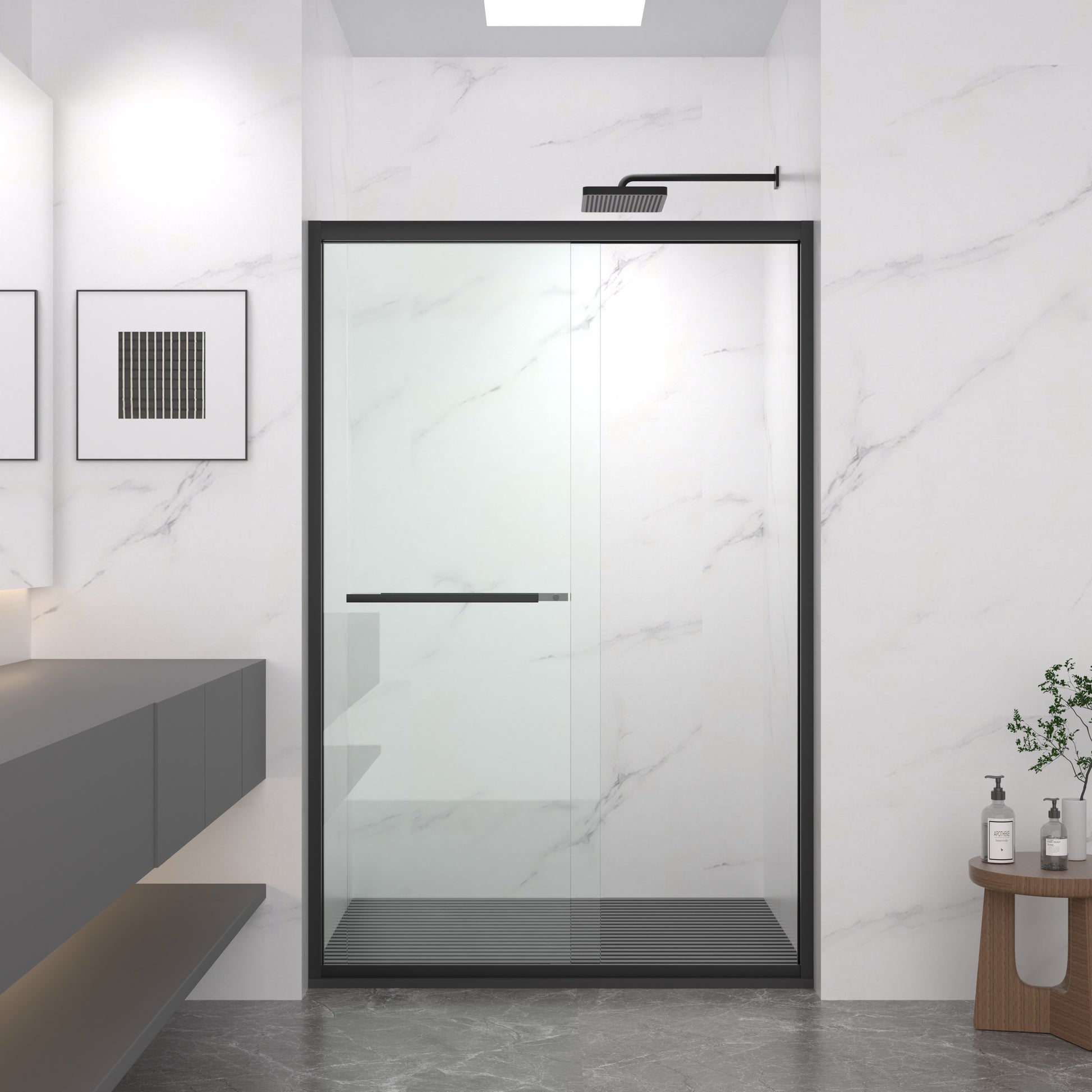 44-48"x72" Aluminum Frame Double Sliding Shower Door,Bypass Bathroom Sliding Door with Premium 5/16" (8mm) Clear Tempered Glass, Black Hardware Sliding Glass Shower Enclosure,Matte Black Finished image 3