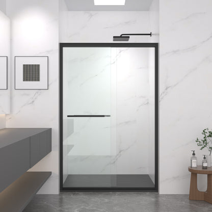 44-48"x72" Aluminum Frame Double Sliding Shower Door,Bypass Bathroom Sliding Door with Premium 5/16" (8mm) Clear Tempered Glass, Black Hardware Sliding Glass Shower Enclosure,Matte Black Finished image 3