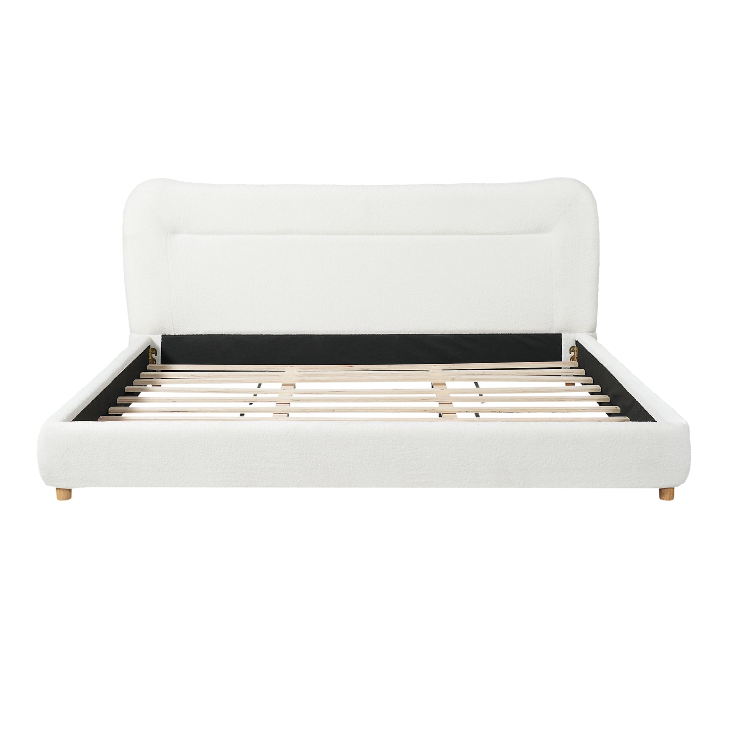 Minimalist curved headboard teddy bear plush bed, King, Cream image 7