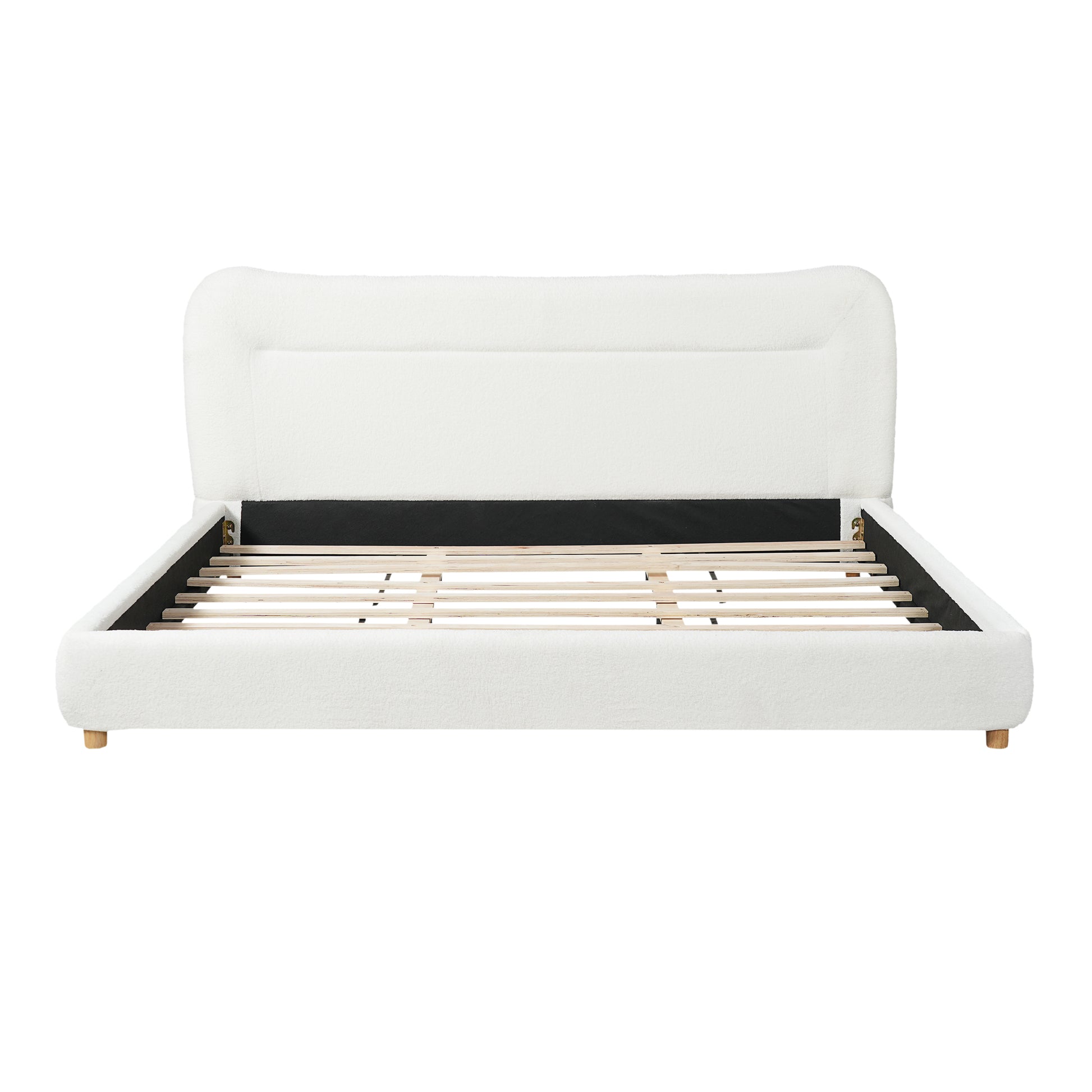 Minimalist curved headboard teddy bear plush bed, King, Cream image 7