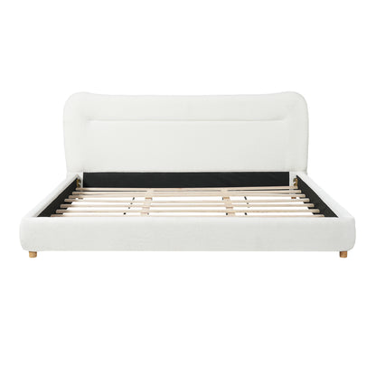 Minimalist curved headboard teddy bear plush bed, King, Cream image 7