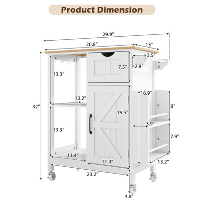 Kitchen Island Cart with Mobile Carts with Storage Cabinet, Rolling Kitchen Table with Spice Rack, Towel Rack, and Drawer, Portable Islands on Wheels, White image 3