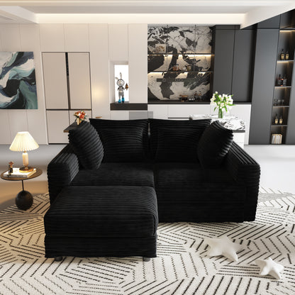 102.4 "Plush Corduroy 4-Seat Sofa,Modern Comfy Upholstered Sofa Cloud Couch,Deep Seat Couches with Soft Pillows and Movable Ottoman,Convertible Sofa Lounge Chair,Black(Old SKU:W1885S00277) image 6