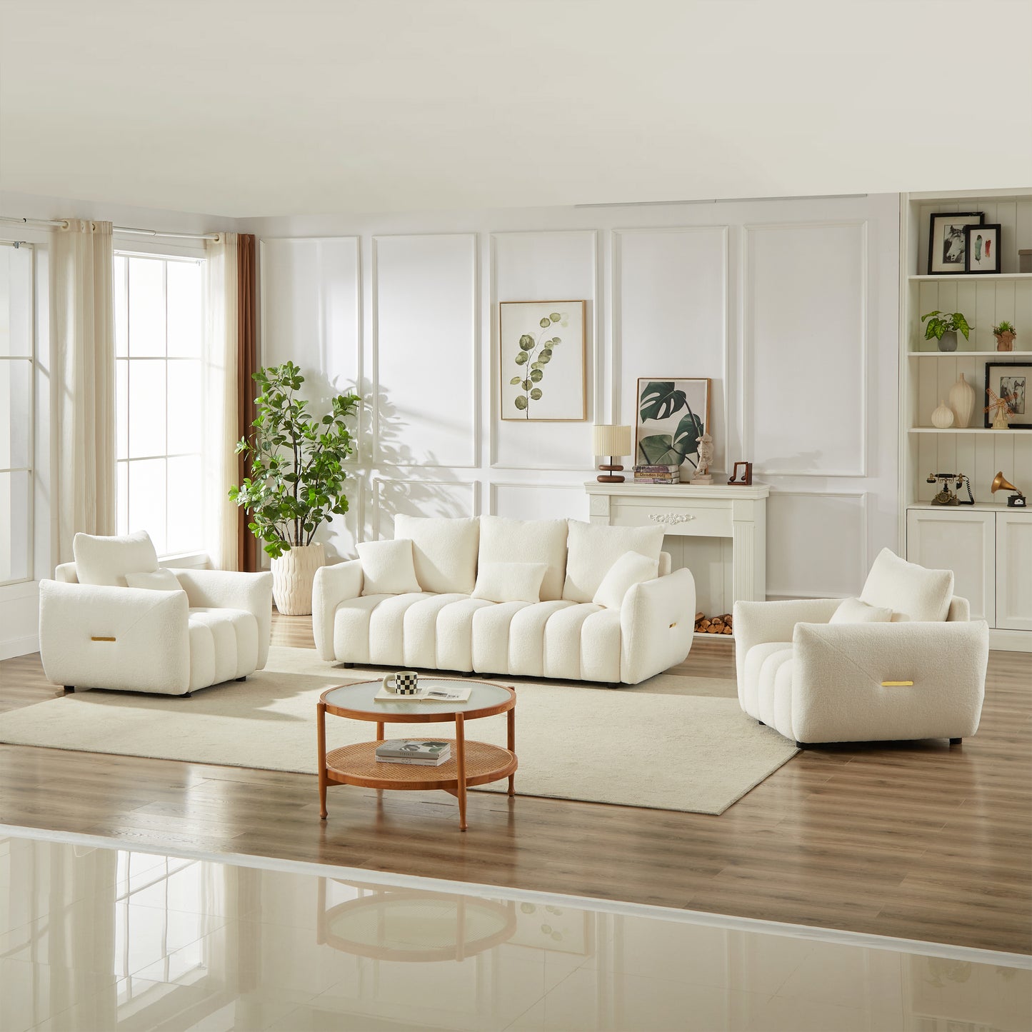 3 Seater + 1 Seater +1 Seater, Combo Sofa Modern Living Room Sofa, Teddy Sofa, Wooden Frame, 5 Cushions, Apartment Sofa Furniture image 1